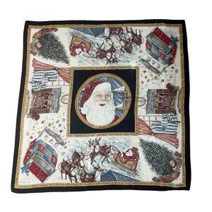Echo Silk Scarf 35x35" Santa Sleigh Colorful Vtg Twas The Night Before Christmas